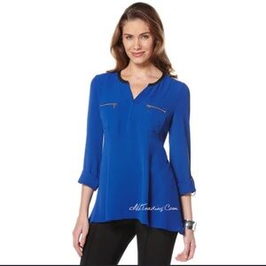 Rafaella Royal Blue Faux Lear Trim Collar Blouse
